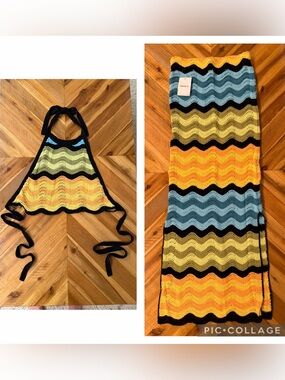 NWT Forever 21 Striped Crochet Halter Top & Skirt Set